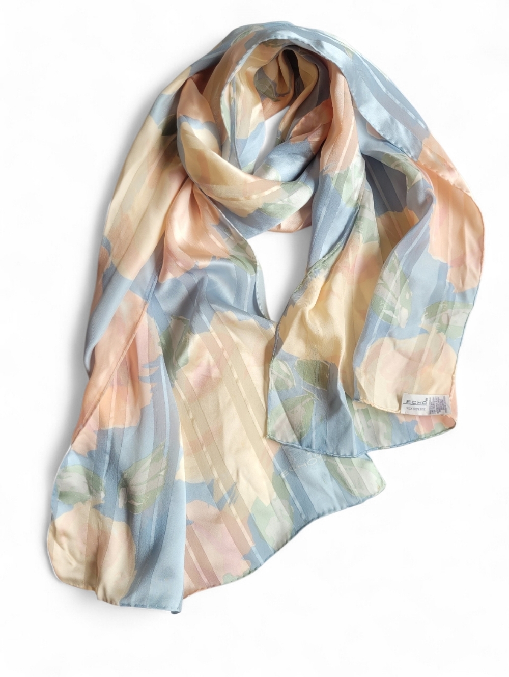 Vintage Silk Pastel Floral Scarf Long Rectangle Echo